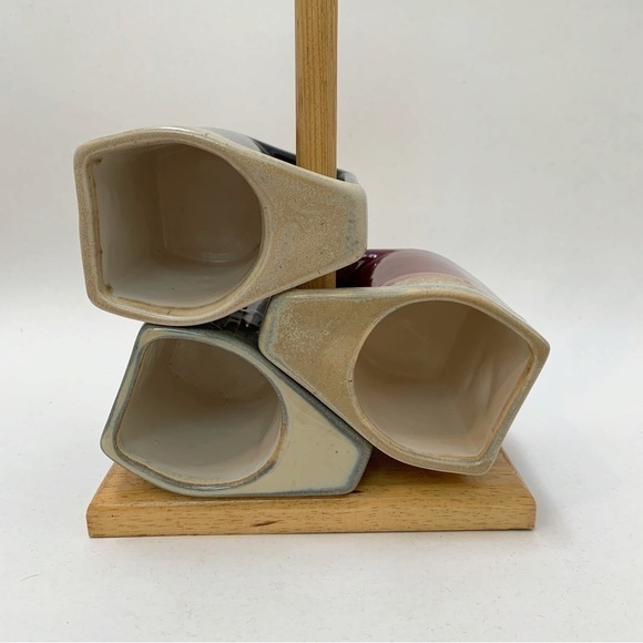 Rodolfo Padilla Mugs Lot of 3 With Wooden Mug Tree Stand Kokopelli Dolphin - Picture 16 of 16